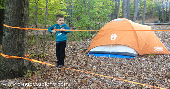 Get a slackline to set up on your next camping trip! So fun for kids and parents.